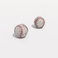 Two White Sports Equipment Baseballs With Red Stitching And Worn Texture Design