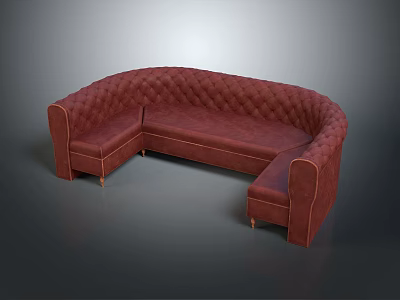 Red Leather Curved Sectional Sofa With Diamond Tufted Design And Metal Legs 3d model