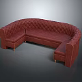 Red Leather Curved Sectional Sofa With Diamond Tufted Design And Metal Legs