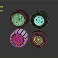 Various Car Tires With Different Alloy Rims And Tread Patterns 3d model
