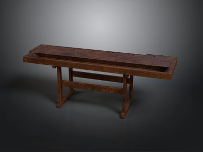 Wooden Long Table with Cross Legs and Drawers Simple Dark Brown Living Essentials 3d model