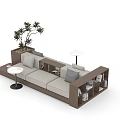 Leisure Area Design With Comfortable Sofa Green Plant Small Tables And Bookshelves