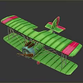 Green Biplane Toy With Pink Edges Blue Body And Propeller For Space Theme