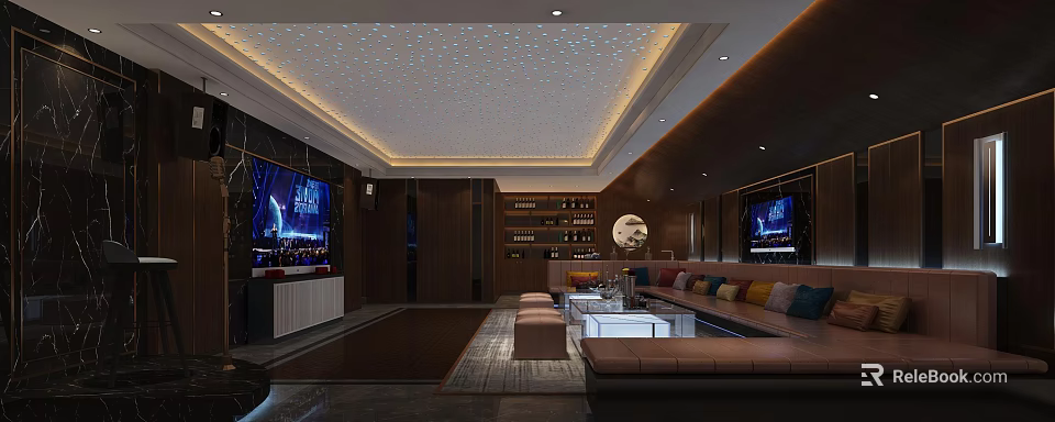 KTV Interior Design With Comfortable Sofa TV Screens And Wine Racks 3d model