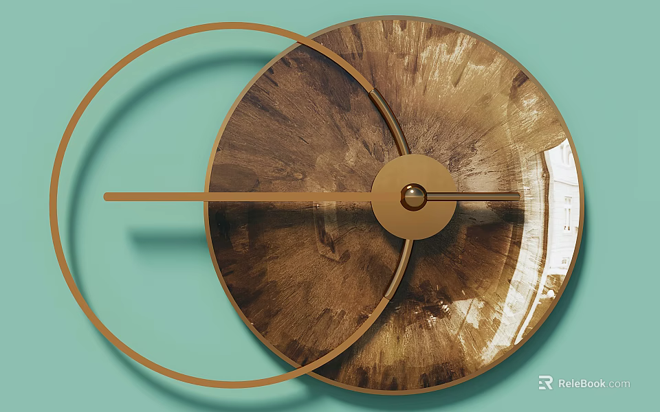 Modern Round Wooden Wall Decor With Golden Metal Frame And Double Circle Design 3d model 