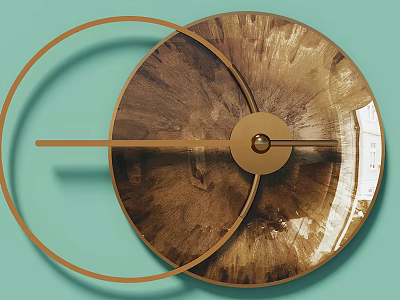 Modern Round Wooden Wall Decor With Golden Metal Frame And Double Circle Design 3d model