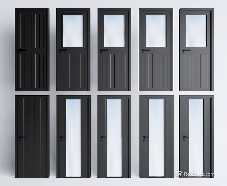 Various Styles of Modern Black Hinged Doors With Glass Panels And Panel Designs 3d model 