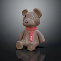 Brown Bear Stuffed Doll With Red Scarf Sitting On Black Surface 3d model