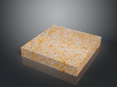Square Terrazzo Slab Featuring Yellow Orange Specks On Shiny Light Decorative Surface 3d model