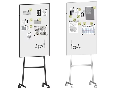 Mobile Whiteboard Setup to Organize Instruments and Art Supplies with Charts and Notes 3d model