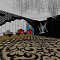 Elegant KTV Interior Design With Chandelier Red Sofa And Patterned Carpet 3d model
