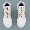 White High Top Shoes Featuring Gold Logo And Stripes For Stylish Athletic Wear