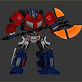 Red Blue Game Movie Character Robot Holding Orange Blade Weapon Standing