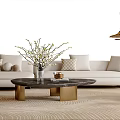 Elegant Beige Sofa and Coffee Table Set with Marble Top Gold Legs Pillows Floor Lamp