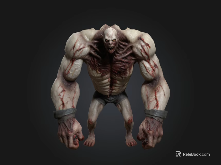 Terrifying Muscular Monster With Bloodstained Skin And Metal Shackles 3d model 