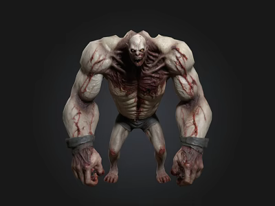 Terrifying Muscular Monster With Bloodstained Skin And Metal Shackles 3d model