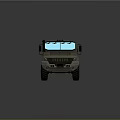 Rugged Military Vehicle With Military Green Exterior Large Tires And Blue Windows