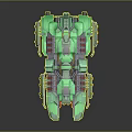 Futuristic 3D Rendered Spaceship With Green Blue Hulls And Yellow Red Details