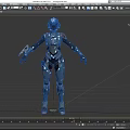 Humanoid Smart Machine Equipped with Blue and Black Armor Helmet and Weapon
