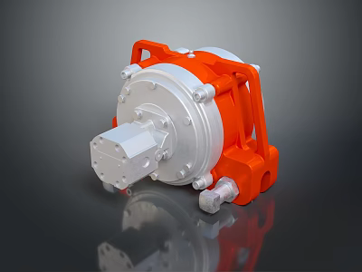 Orange And Silver Industrial Pump With Metal Casing And Mechanical Components 3d model