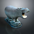 Hippopotamus Sculpture With Open Mouth Standing On Rock Base