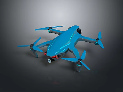 Blue Modern Sleek Drone With Four Propellers And Front Camera Design 3d model