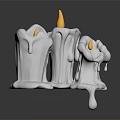 White Candles With Melting Wax And Yellow Flames On Black Background Reflections