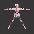 Mythical Armored Creature With White Red Gray Armor And Spiked Headpiece Standing On Reflective Surface