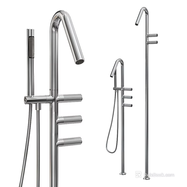 Stainless Steel Shower Faucet Set with Handheld Showerhead Fixed Arm and Modern Design 3d model 