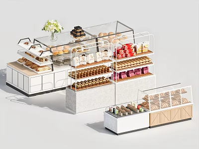 Bakery Display Shelves With Transparent Glass Multiple Tiers For Pastries Bread And Desserts 3d model