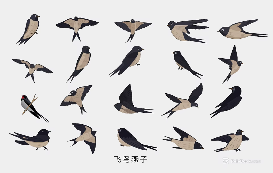 Flying Swallow Bird Themed Pendant Ornaments with Various Postures and Designs 3d model 