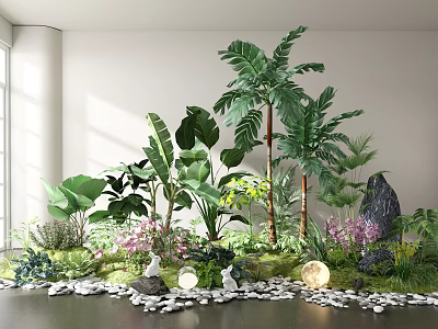 Indoor Tropical Plant Combination With Lush Green Plants Large Leaves Stones And Decorative Lights 3d model