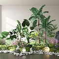 Indoor Tropical Plant Combination With Lush Green Plants Large Leaves Stones And Decorative Lights
