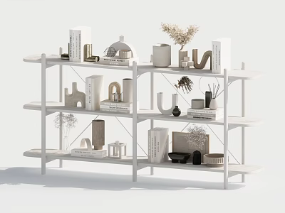 Modern Decorative Cabinet With Open Shelves Books Vases Dried Flowers And Ornaments 3d model