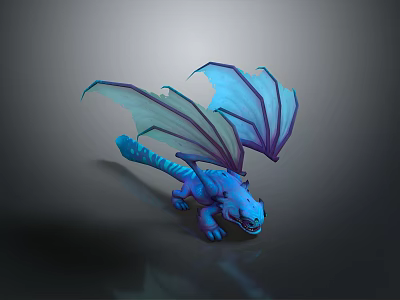 Game Movie Character Blue Purple Dragon With Detailed Wings 3d model