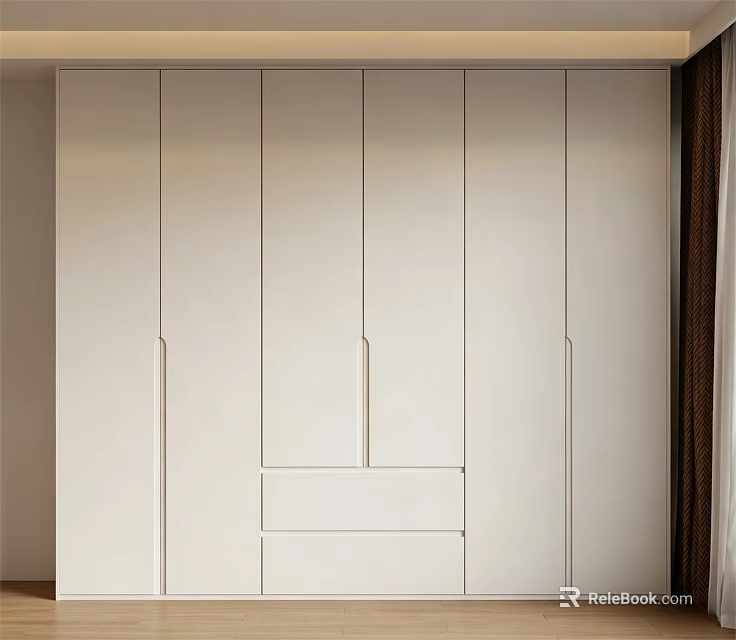 Sleek Modern White Wardrobe Minimalist Design With Cabinet Doors And Drawers 3d model 