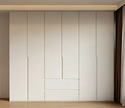 Sleek Modern White Wardrobe Minimalist Design With Cabinet Doors And Drawers 3d model