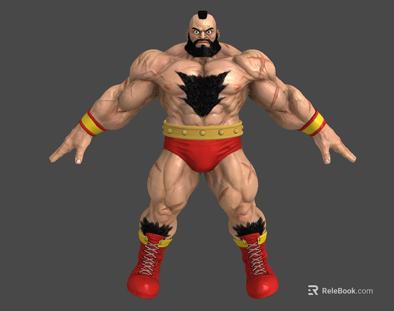 Action Character Muscular Warrior In Red Shorts With Yellow Belt And Black Chest Hair 3d model 