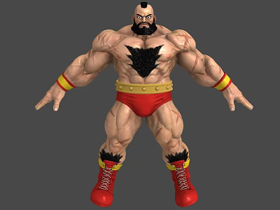 Action Character Muscular Warrior In Red Shorts With Yellow Belt And Black Chest Hair 3d model