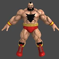 Action Character Muscular Warrior In Red Shorts With Yellow Belt And Black Chest Hair