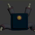 Mechanical Creature With Blue Square Body Yellow Circular Eye And Gray Pink Limbs
