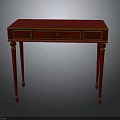 Elegant Classic Red Writing Desk With Four Drawers And Gold Accents Details