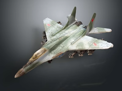 Military Airplane Model With Green Camouflage Paint Red Emblems And Detailed Wing Structure 3d model