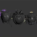 Black Wig Buns Adorned With White Pink Flowers And Green Ribbons For Daily Decor
