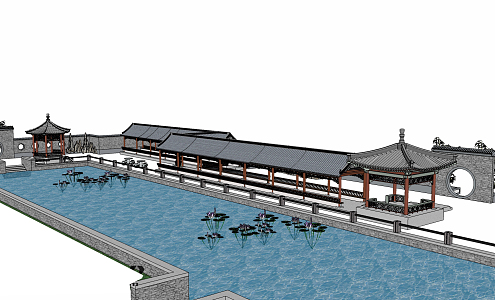 Chinese-style gallery pavilion 3d model