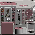 Modern Mall Store Interior With Stuffed Toys Bags And Pink White Display Shelves