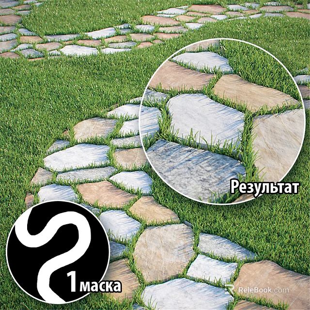Natural Stone Ground With Green Grass Between Irregular Slabs In Outdoor Space 3d model 