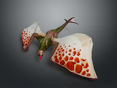Detailed Pterosaur 3D Model With Green Body White Wings And Red Spots 3d model