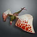 Detailed Pterosaur 3D Model With Green Body White Wings And Red Spots