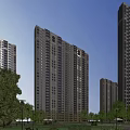 Modern High Rise Residential Building Exterior With Greenery Windows And Blue Sky Background